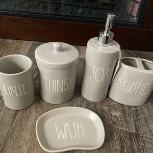 Rae Dunn grey bathroom set